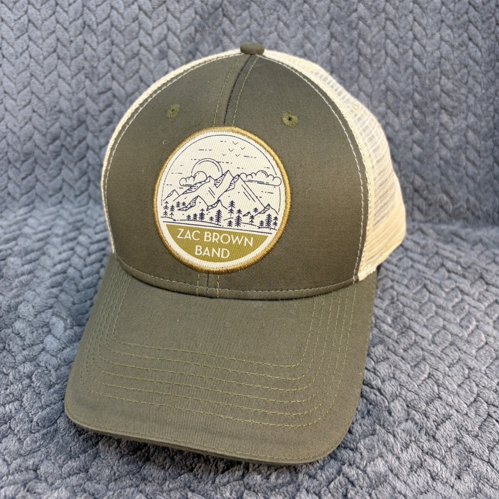 Zac Brown Band Trucker Hat‎ Olive Green Cream Mountain Patch Snapback Cap